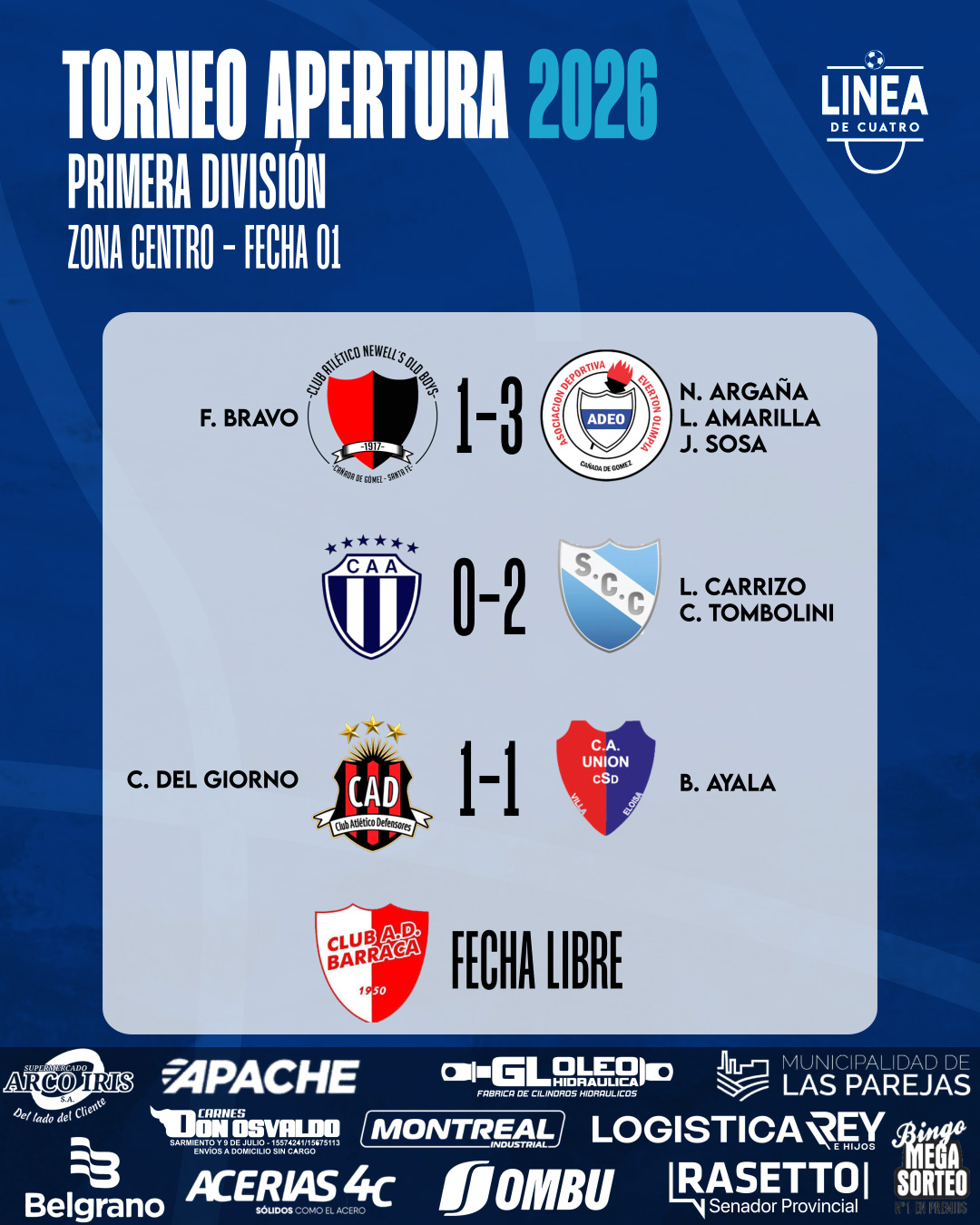 LOS RESULTADOS DE LA FECHA 01 DEL APERTURA 2026 – Línea de cuatro
